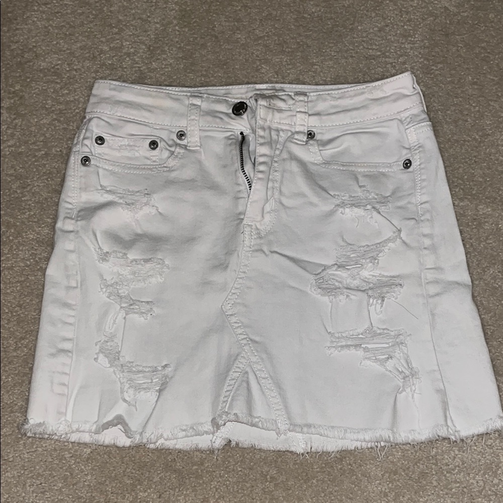 White Distressed Denim Skirt